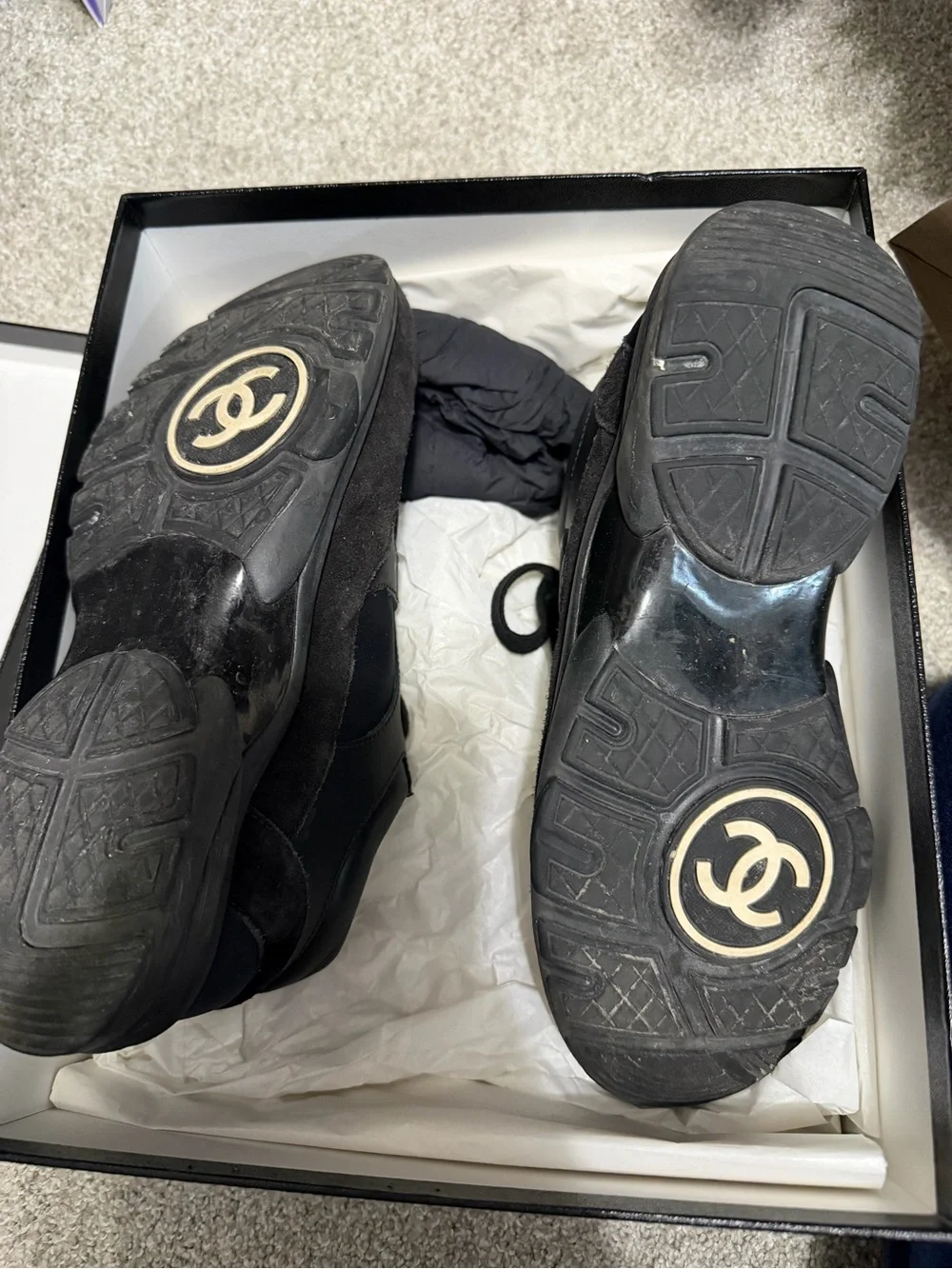 CHANEL Black Suede & Leather Sneakers